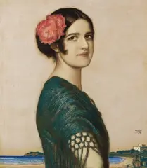 Franz von Stuck, Tochter Mary als Spanierin, 1916, Pastel