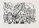 Lyonel Feininger, Stadt mit Kirche in der Sonne (Kirchgänger), 1918, Woodcut