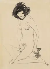Sitzendes Mädchen by Otto Mueller, 1920, Brush and India ink drawing, sold Apr 2008