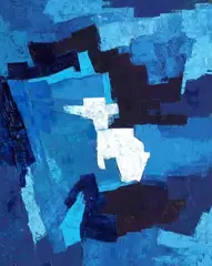 Composition blanche et bleue by Francis Bott, 1960, Oil on cardboard, sold Apr 2008