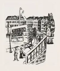 Holzbrücke by Max Beckmann, 1922, Etching, sold Apr 2008