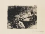 Max Liebermann, 2 Bll.: Kleine Schafhirtin. Das Mittagessen, 1887, Etching