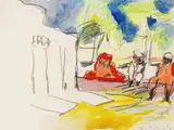 Klaus Fußmann, Straßenszene (Indien), 1987, Coloured chalk
