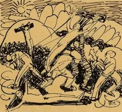 Wilhelm Morgner, 2 Bll.: Kreuzaufrichtung, 1912, Pen and India ink drawing