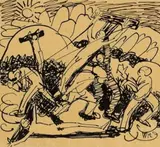 Wilhelm Morgner, 2 Bll.: Kreuzaufrichtung, 1912, Pen and India ink drawing