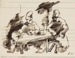 2 Männer am Tisch by Wilhelm Morgner, 1915, Pen and ink drawing, sold Apr 2008