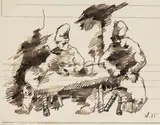 Wilhelm Morgner, 2 Männer am Tisch, 1915, Pen and ink drawing