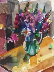 Bruno Müller-Linow, Blumenstillleben, 1988, Watercolour