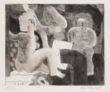 2 Bll.: Interieur mit drei weiblichen Figuren. Interieur mit großer schwarzer Figur by Horst Antes, 1964, Drypoint, sold Apr 2008