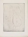 Wilhelm Lehmbruck, Drei weibliche Akte, zwei stehend, einer sitzend, 1912, Drypoint
