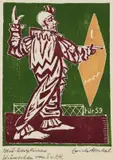 28. Jahresblatt: Clown am Spiegel by Erich Heckel, 1958, Woodcut in colours, sold Apr 2008