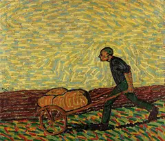 Wilhelm Morgner, Mann mit Karre, 1911, Oil on canvas