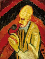 Mann mit blauer Blume by Wilhelm Morgner, 1912, Oil, sold Dec 2007