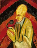 Wilhelm Morgner, Mann mit blauer Blume, 1912, Oil