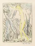 Otto Mueller, Zwischen Bäumen stehendes Mädchen, 1924, Lithograph