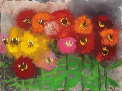 Klaus Fußmann, Calendula im Garten, 1990, Watercolour