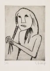 Karl Schmidt-Rottluff, Haarflechtende, 1920, Etching