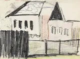 Otto Mueller, Häuser hinter einem Zaun, 1929, Oil crayon