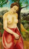Christian Arnold, Weiblicher Akt vor Landschaft, 1929, Oil on canvas