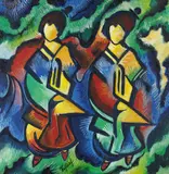 Heinrich Schlief, Zwei asiatische Figuren, 1953, Oil on fibreboard