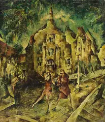 Paul Kuhfuss, Straßenszene mit zwei Figuren, 1920, Oil