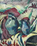 Heinz Porep, Stillleben mit zwei blauen Vasen, 1919, Oil on canvas