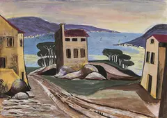 Carlo Mense, Südländische Landschaft, 1924, Gouache