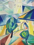 Annemarie Jacob, Kirchplatz, 1917, Watercolour