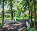 Carl Christoph Hartig, Blick auf Schloss Kalkofen mit Brücke, 1916, Oil on canvas