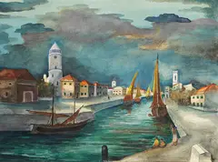 Carlo Mense, Italienische Hafenstadt, 1930, Watercolour