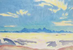 Hans Brasch, Gebirgskette über den Wolken, 1930, Watercolour