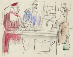 Friedrich Ludwig, Drei Figuren am Tisch, 1938, Pencil drawing