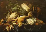 Adriaen van Utrecht, Küchenstillleben mit erlegtem Wild und Gemüse, 1640, Oil on panel