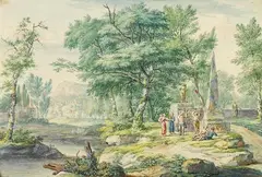 Jan van Huysum, Arkadische Landschaft, 1720, Watercolour