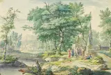 Jan van Huysum, Arkadische Landschaft, 1720, Watercolour