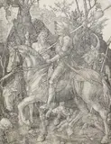 Der Reiter (Ritter, Tod und Teufel) by Albrecht Durer, 1513, Engraving, sold Oct 2007