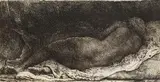 Liegende nackte Frau (La négresse couchée) by Rembrandt Harmensz van Rijn, 1658, Etching, sold Oct 2007