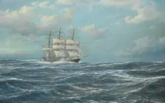 Hugo Schnars-Alquist, Vollschiff auf bewegter See, 1920, Oil on canvas