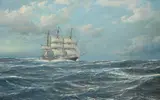 Hugo Schnars-Alquist, Vollschiff auf bewegter See, 1920, Oil on canvas