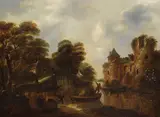 Klaes Molenaer, Umkreis - Flusslandschaft mit Dorf und Ruine, 1660, Oil on panel