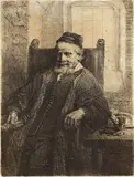 Jan Lutma, Goldschmied in Amsterdam by Rembrandt Harmensz van Rijn, 1656, Etching, sold Oct 2007