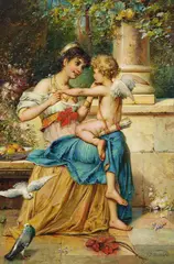 Joseph Bernard, Zugeschrieben - Dame mit Amor, 1900, Oil on panel