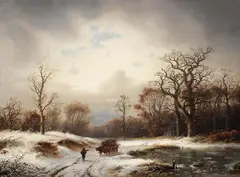 Ludwig Scheins, Winterlandschaft. Verschneite Waldlichtung mit zugefrorenem Altwasser, Oil on canvas