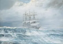 Johannes Holst, Viermastbark "Passat" auf stürmischer See, 1964, Oil on canvas