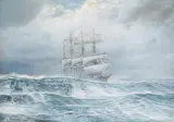 Johannes Holst, Viermastbark "Passat" auf stürmischer See, 1964, Oil on canvas