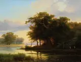 Jakob Becker gen. Becker von Worms, Niederrheinauen mit Netzfischern, 1838, Oil on canvas