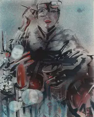 August Ohm, Mädchen mit Schminkbrille (A New Rokoko), 1969, Tempera