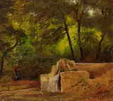 Anders Christian Lunde, Brunnen bei Frascati, 1846, Oil on paper