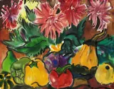 Rudolf Bredow, Stillleben mit Blumen und Früchten, 1970, Watercolour