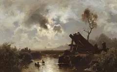 Eduard Schleich d. J., Weiher im Mondschein, 1880, Oil on panel